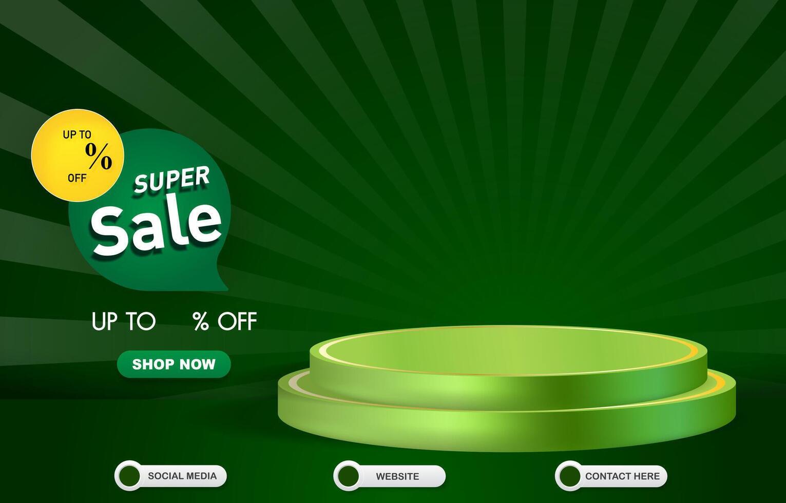super sale discount for social media post banner with 3d podium for product sale with abstract gradient green background design vector
