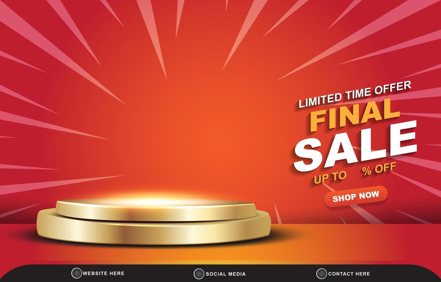 final sale discount banner for social media post with blank space 3d podium for product sale with abstract gradient red and orange background design vector