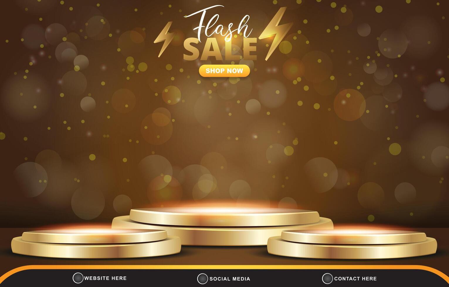 flash sale discount template banner with blank space 3d podium for product sale with abstract gradient brown and golden background design vector