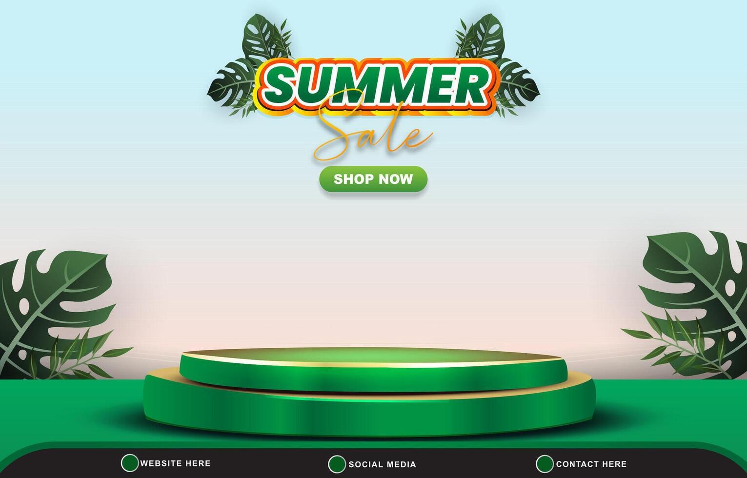 summer sale discount landscape banner for social media post with copy space 3d podium for product sale with abstract gradient blue and green background design vector