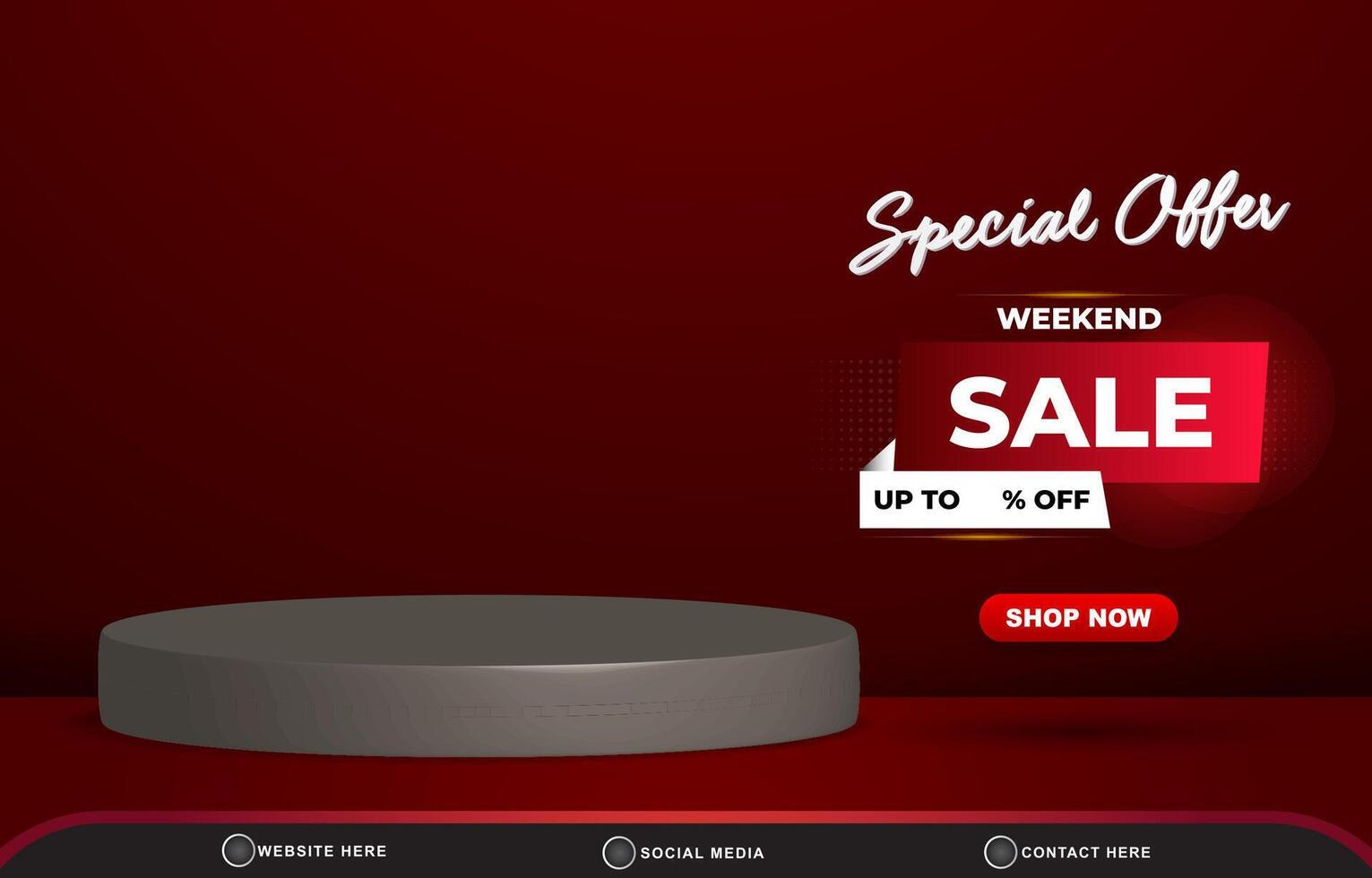 special offer weekend sale discount with landscape template banner copy space 3d podium for product sale with abstract gradient red background design vector