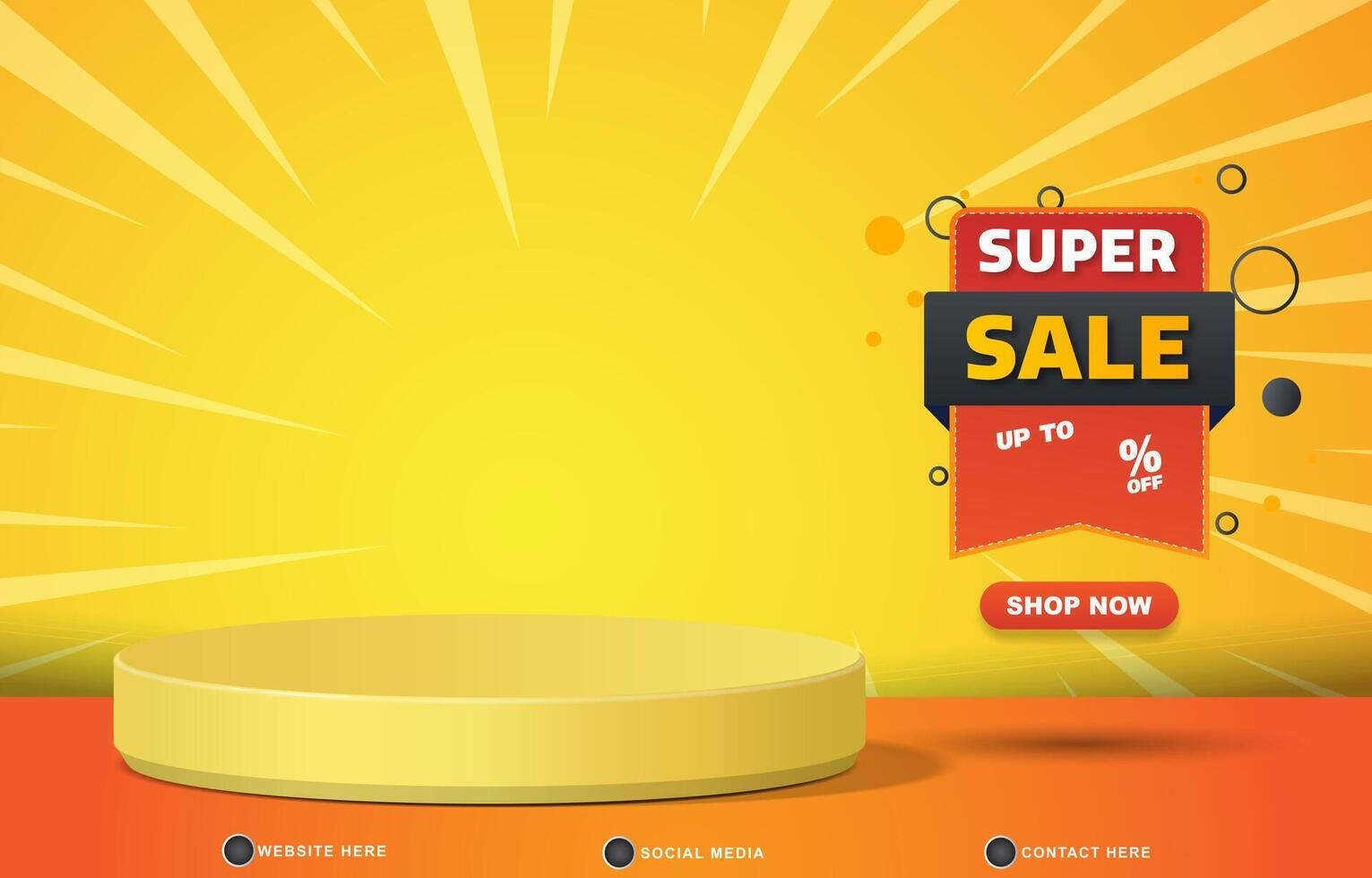 super sale discount banner for social media post with blank space 3d podium for product sale with abstract gradient orange and yellow background design vector