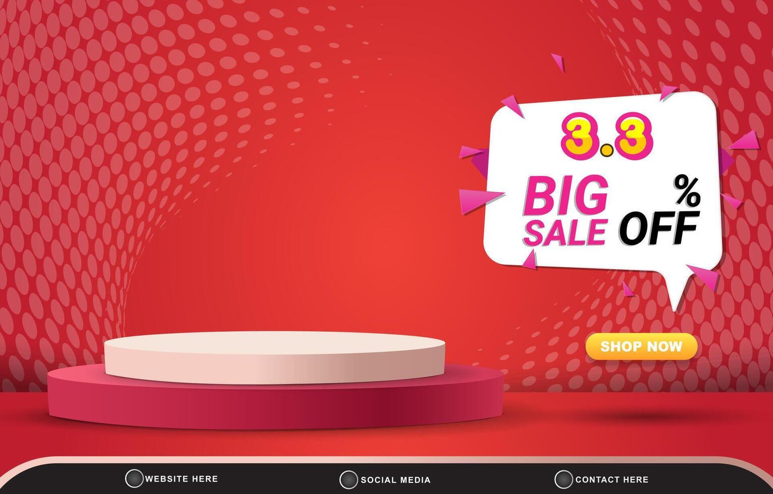 03.03 big sale discount template banner with blank space 3d podium for product sale with abstract gradient red background design vector