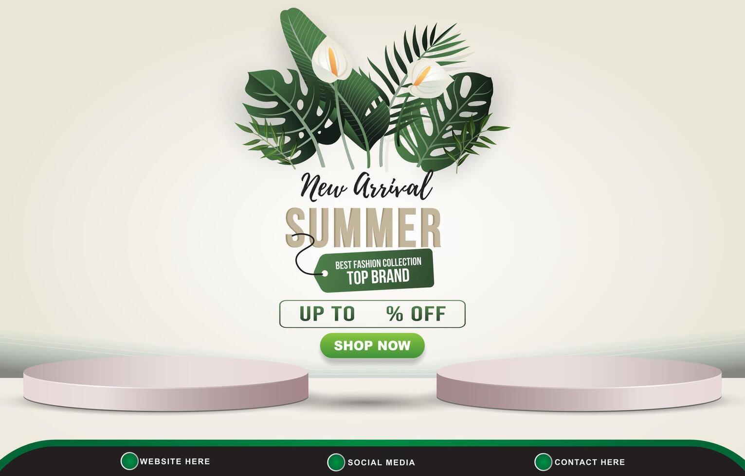 new arrival summer sale banner for social media post with 3d podium for product sale and abstract gradient white background design vector