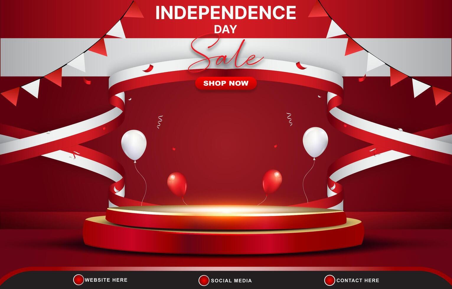 78th of august indonesian independence day sale landscape banner for social media post with 3d podium for sale with abstract gradient red and white background design1 vector