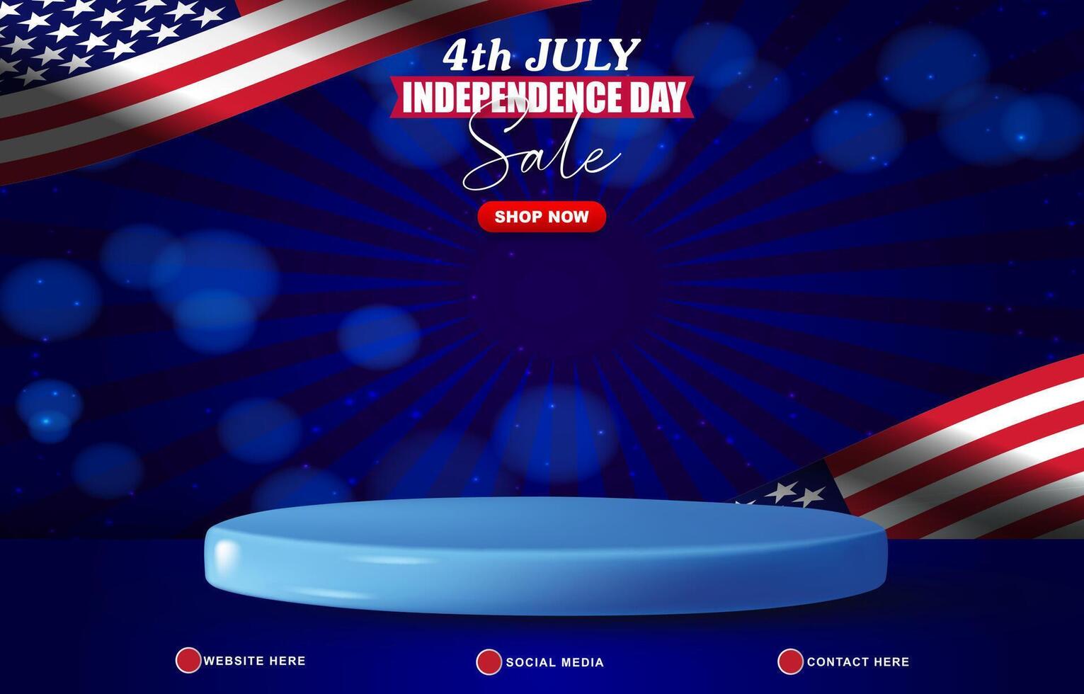 4th of july american independence day sale banner with 3d podium for sale with abstract gradient blue background design vector
