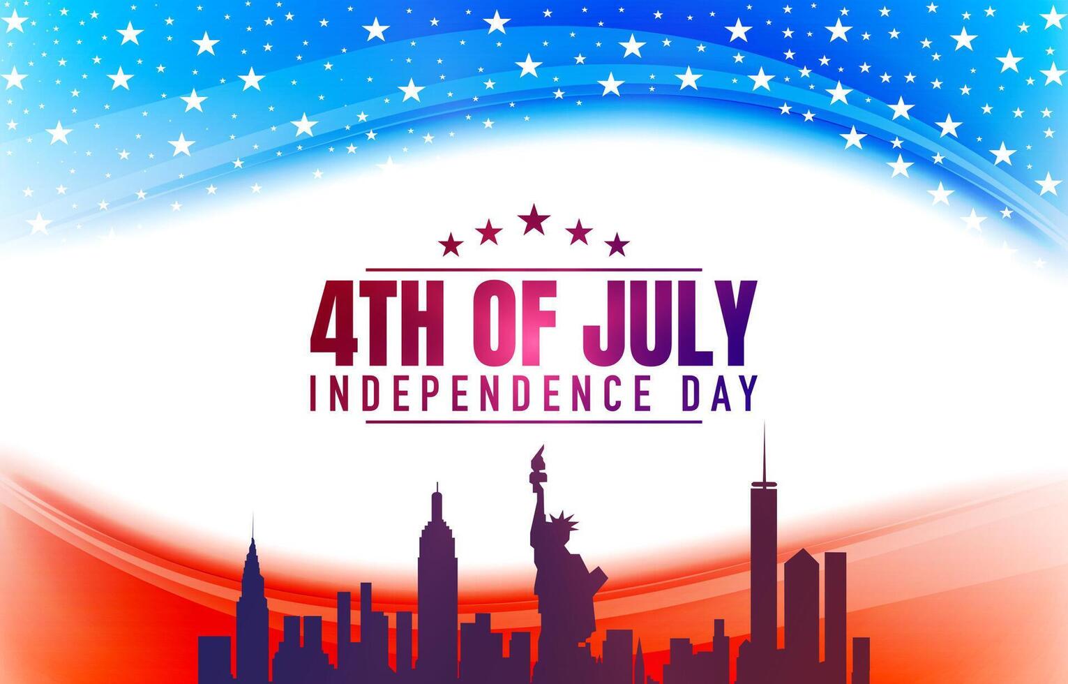 4th of july landscape banner for social media post with city and abstract gradient blue white and red background design vector