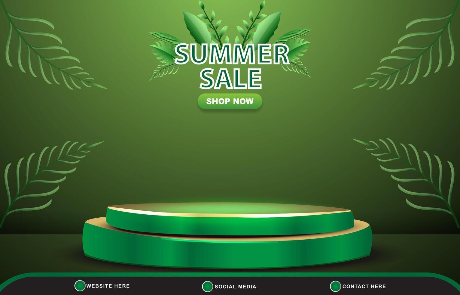summer sale discount landscape banner for social media post for product sale with 3d podium and abstract gradient green background design vector