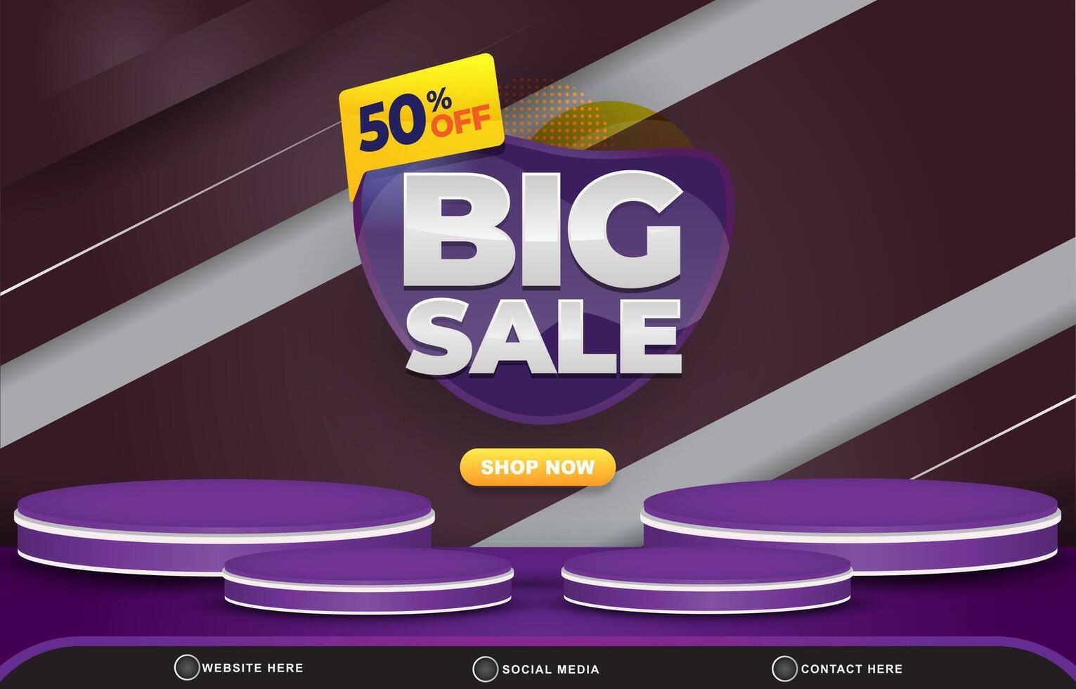 big sale discount template banner with blank space 3d podium for product sale with abstract gradient blue and purple background design vector