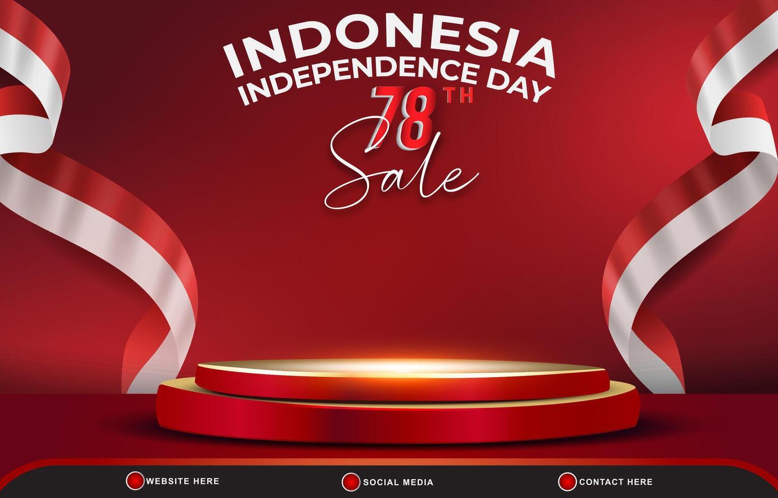 indonesian independence day 78th of august sale banner with 3d podium for sale with abstract gradient red and white background design vector