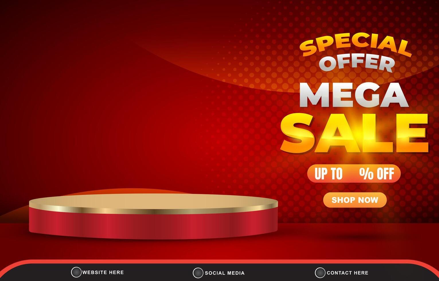 special offer mega sale discount for social media post banner with copy space 3d podium for product sale with abstract gradient red background design vector