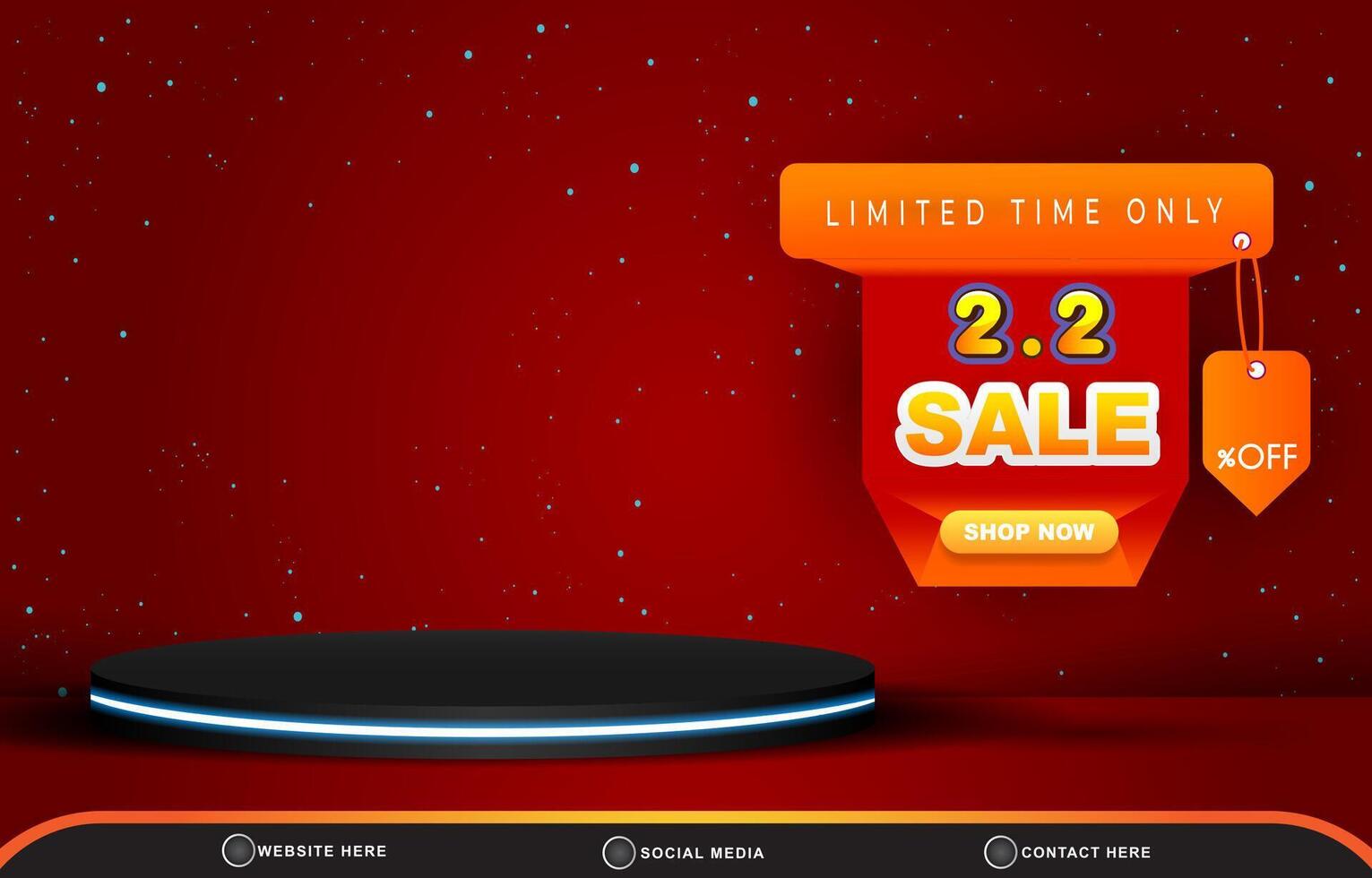 limited 02.02 sale template banner with blank space 3d podium for product sale with abstract gradient red and orange background design vector