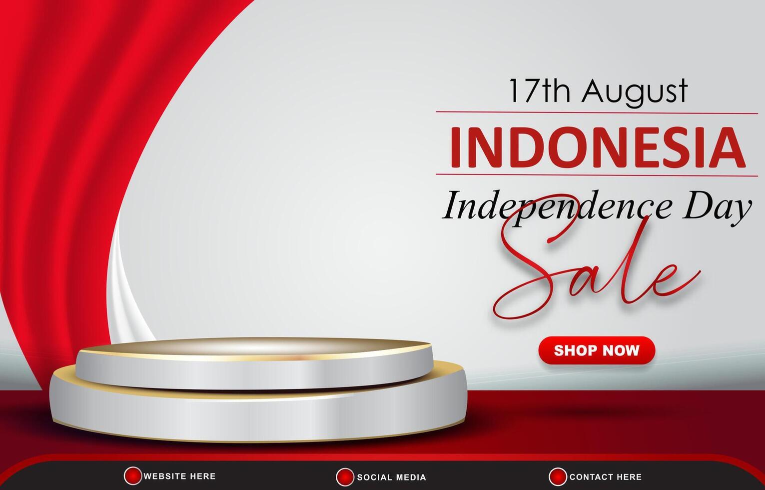 17th of august indonesian independence day sale banner with 3d podium for sale with abstract gradient red and white background design3 vector