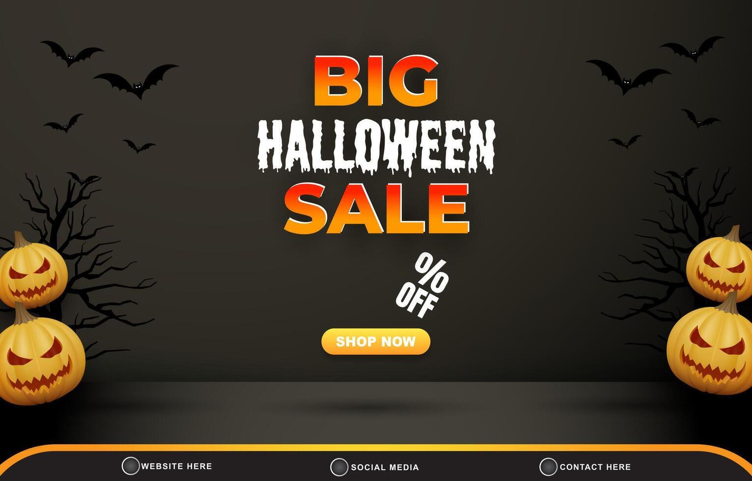 halloween big sale discount template banner with blank space for product sale with abstract gradient black background design vector