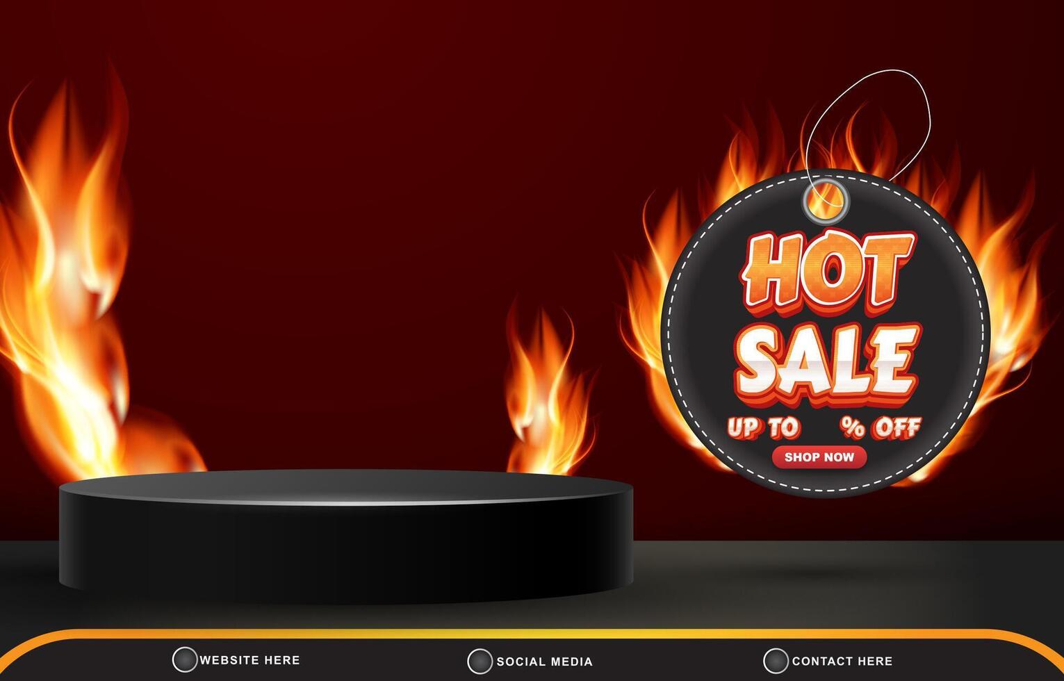 elegant hot sale discount template banner with blank space 3d podium for product sale with abstract gradient black and red background design vector