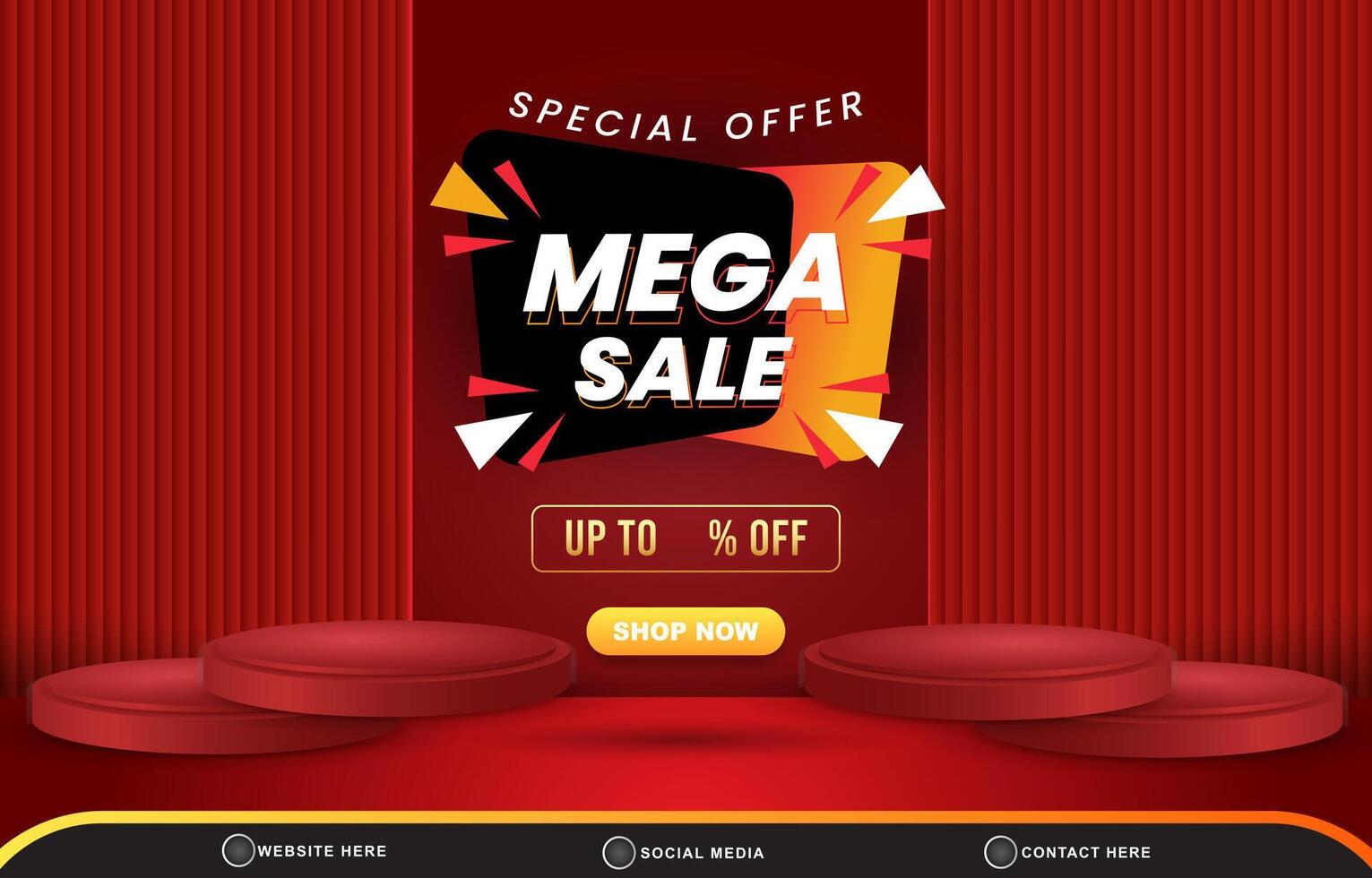 special offer mega sale discount template banner with blank space 3d podium for product sale with abstract gradient red background design vector