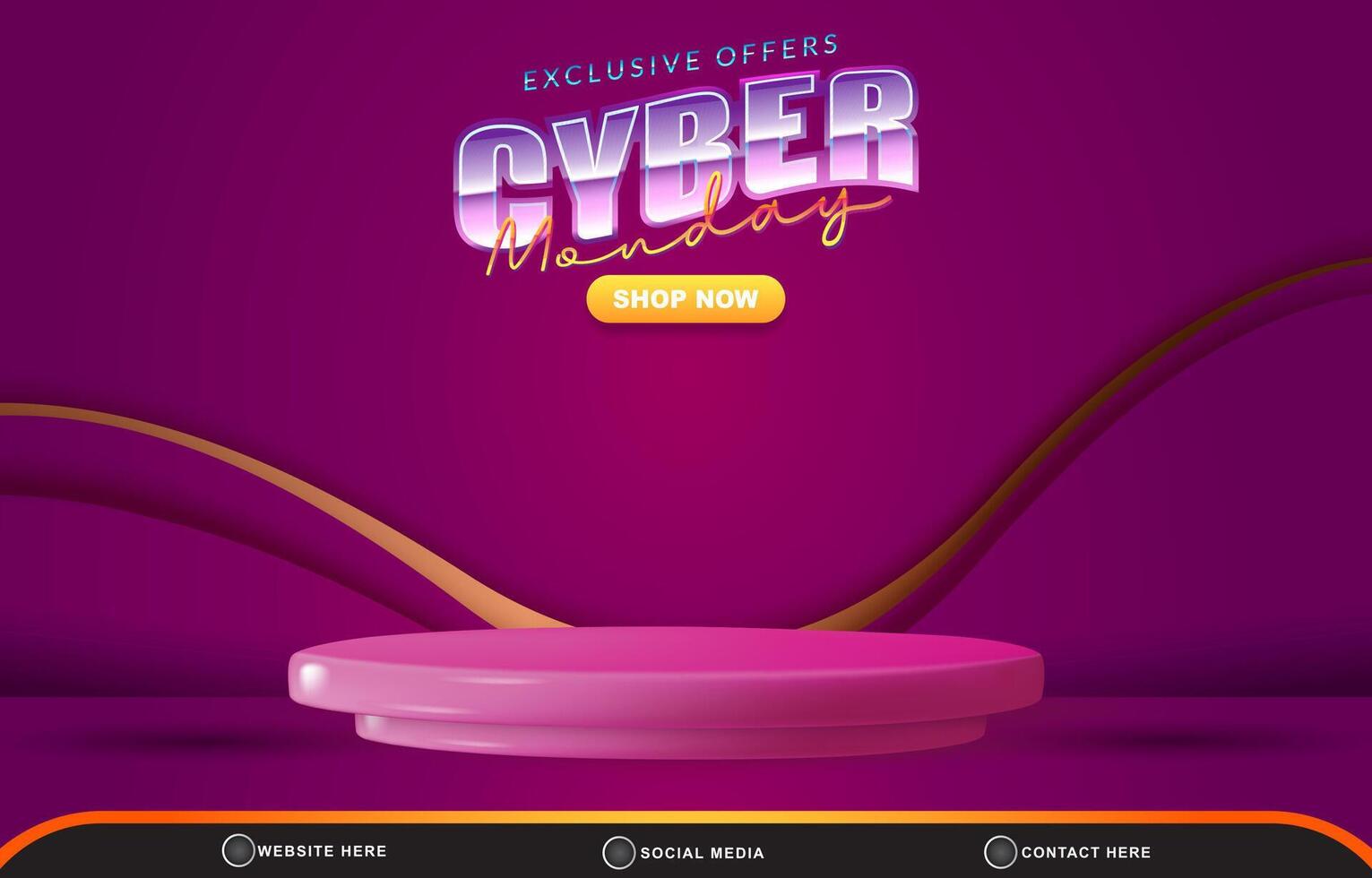 cyber monday discount sale template banner with blank space 3d podium for product sale with abstract gradient purple background design vector