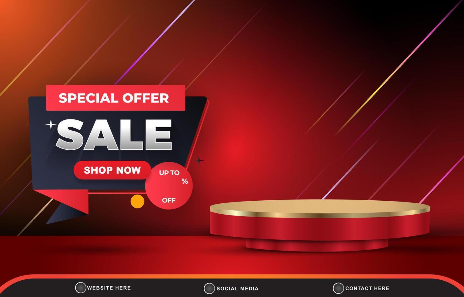 special offer sale discount template banner with blank space 3d podium for product sale with abstract gradient red background design vector