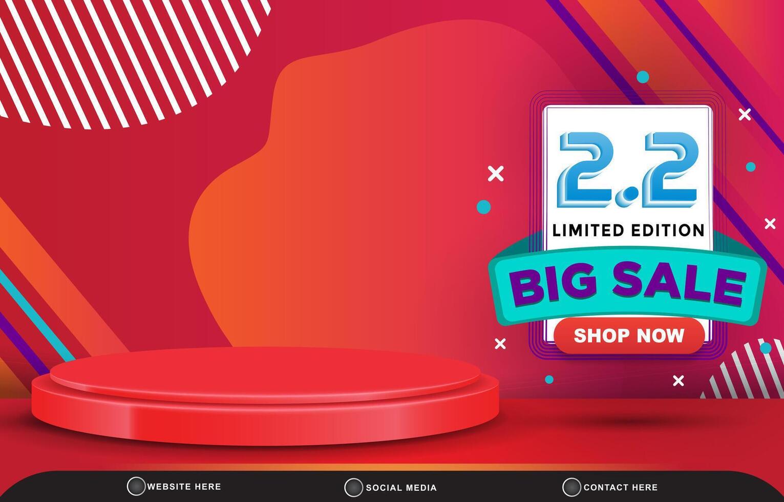 3d modern 02.02 big sale template banner with blank space 3d podium for product sale with abstract gradient red background design vector