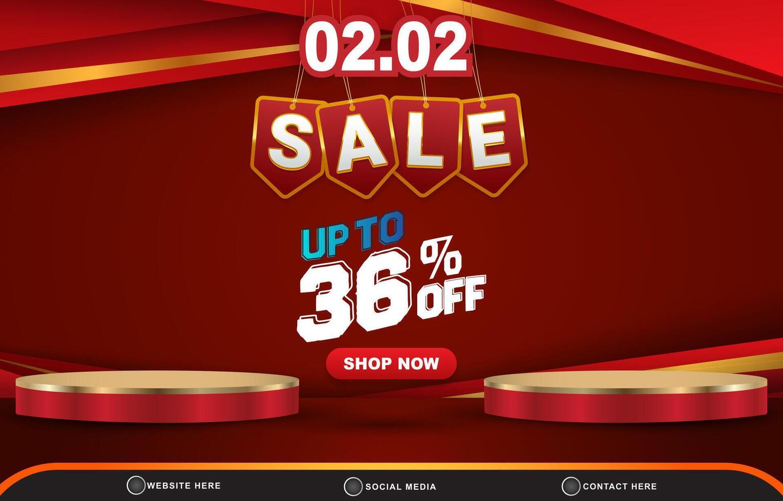 02.02 sale discount template banner with blank space 3d podium for product sale with abstract gradient red background design vector