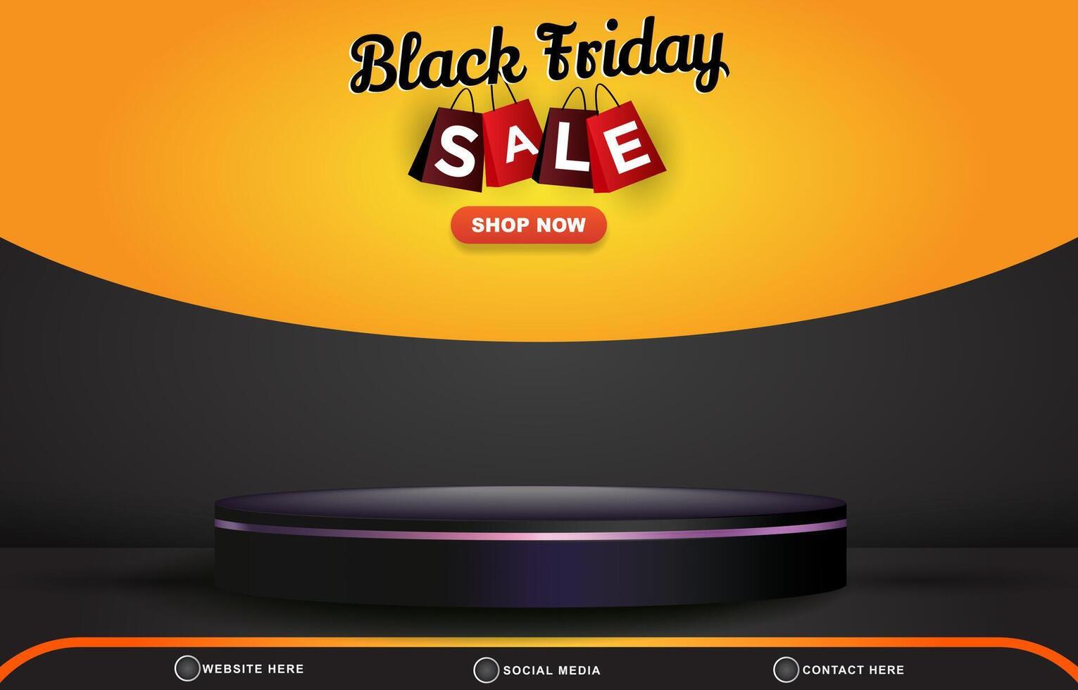 black friday sale discount template banner with blank space 3d podium for product sale with abstract gradient orange and black background design vector