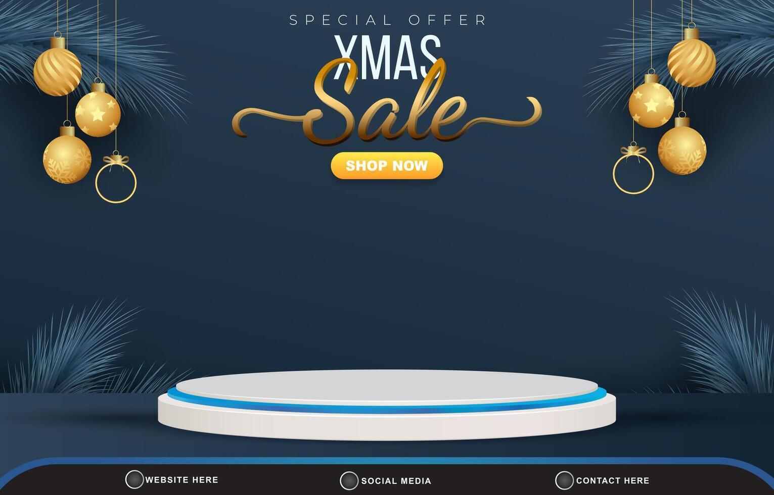 elegant christmas sale template banner with blank space 3d podium for product sale with abstract gradient dark blue background design vector