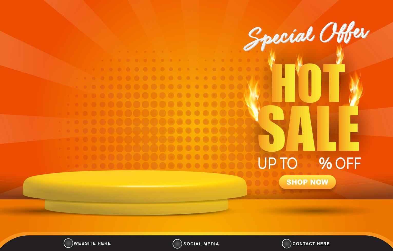special offer hot sale template banner with blank space 3d podium for product sale with abstract gradient orange and yellow background design vector