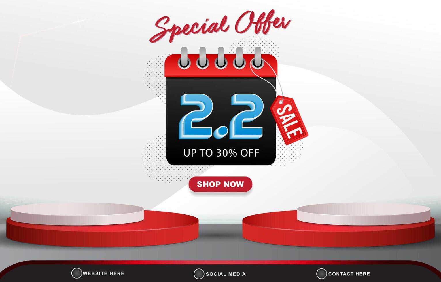 modern 3d special offer 02.02 discount sale template banner with blank space 3d podium for product sale with abstract gradient white and red background design vector
