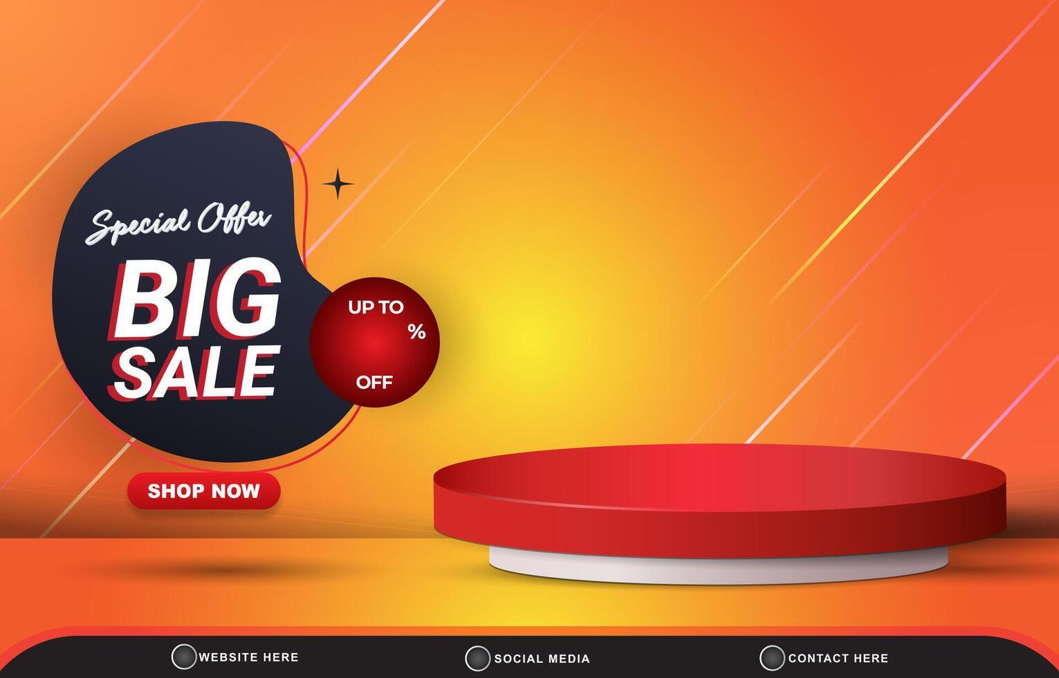 special offer big sale discount template banner with blank space 3d podium for product sale with abstract gradient orange and yellow background design vector