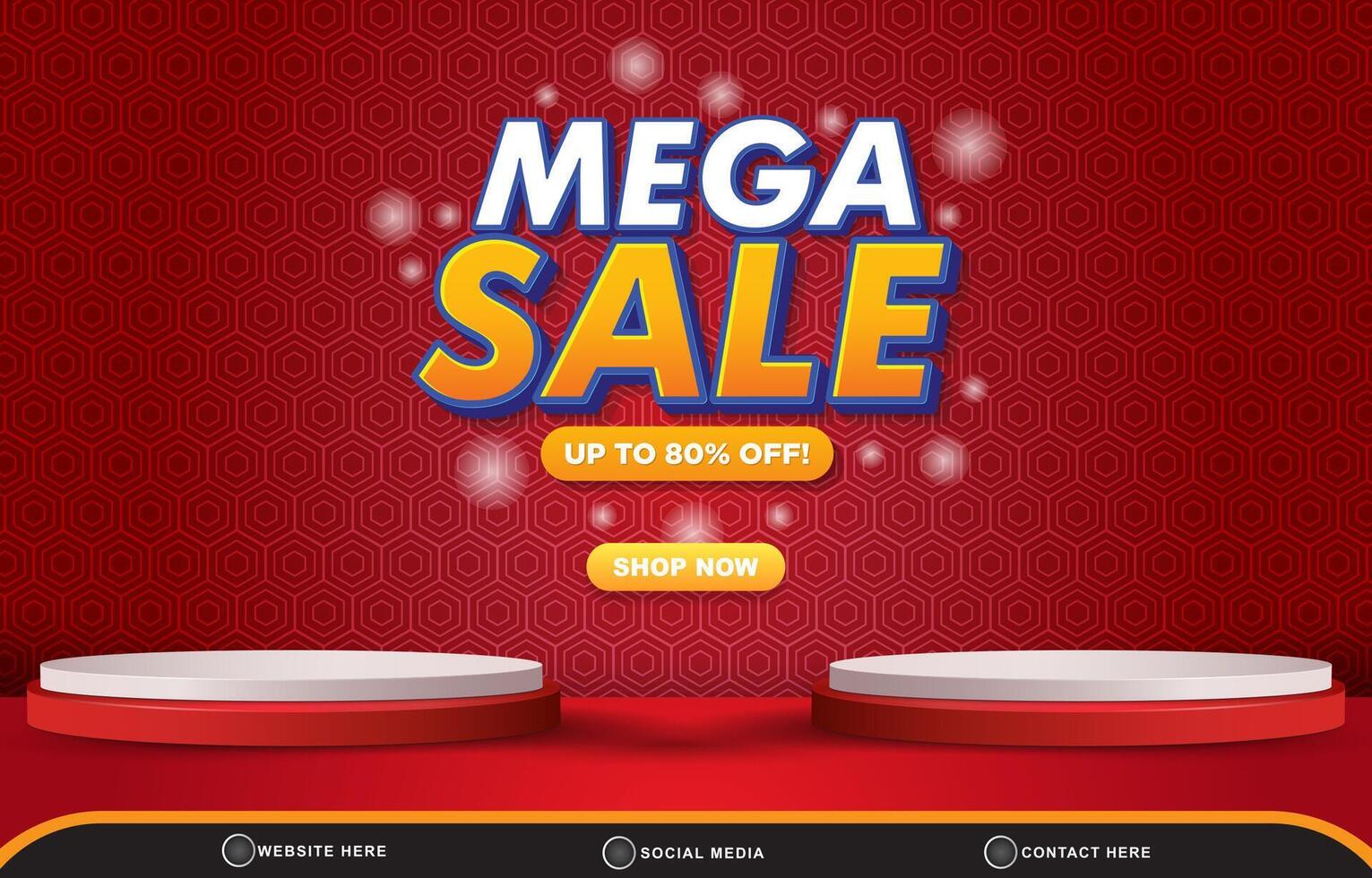 mega sale social media template banner with blank space 3d podium for product with abstract gradient red background design vector
