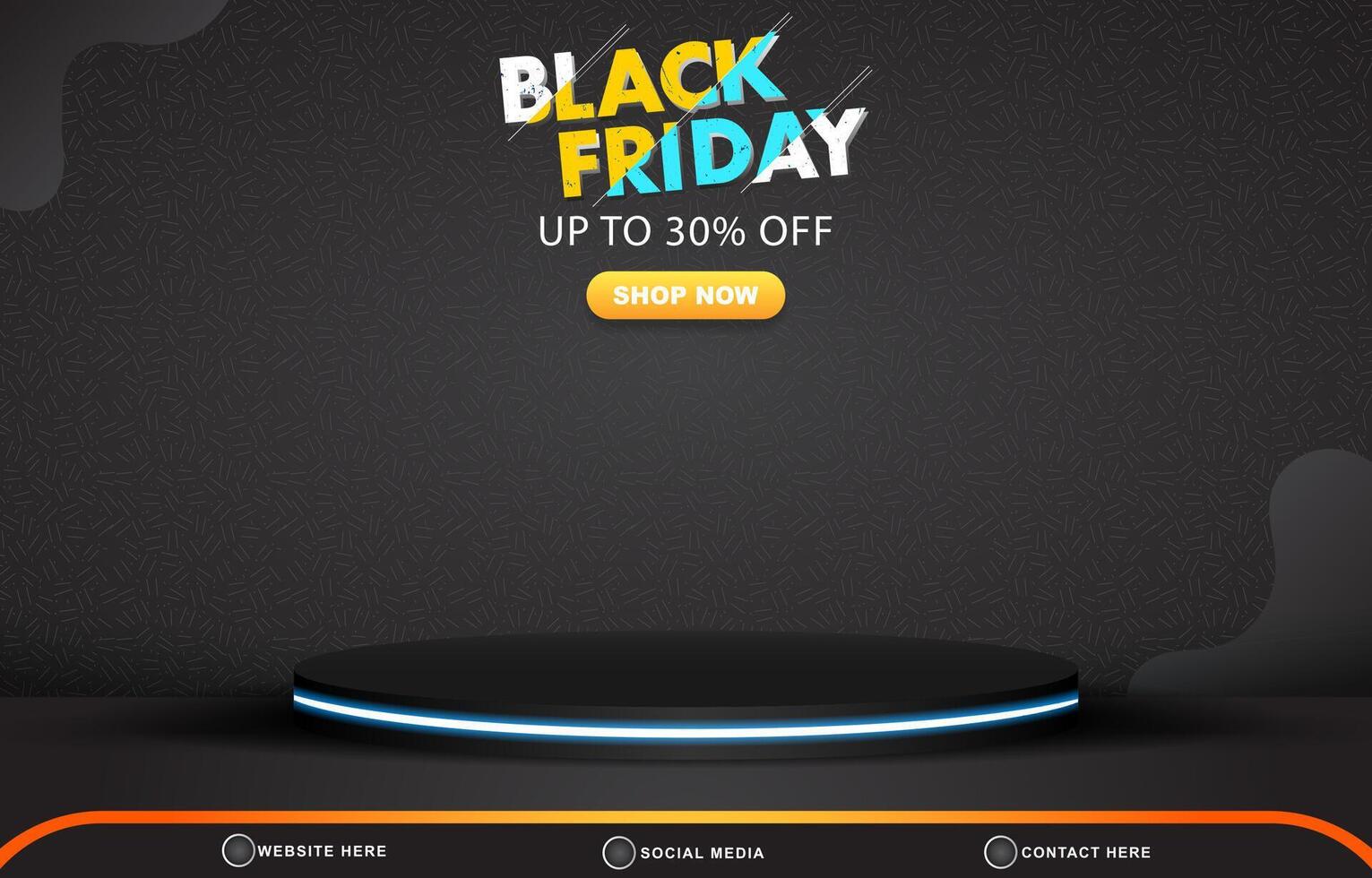 black friday discount sale template banner with blank space 3d podium for product sale with abstract gradient black background design vector