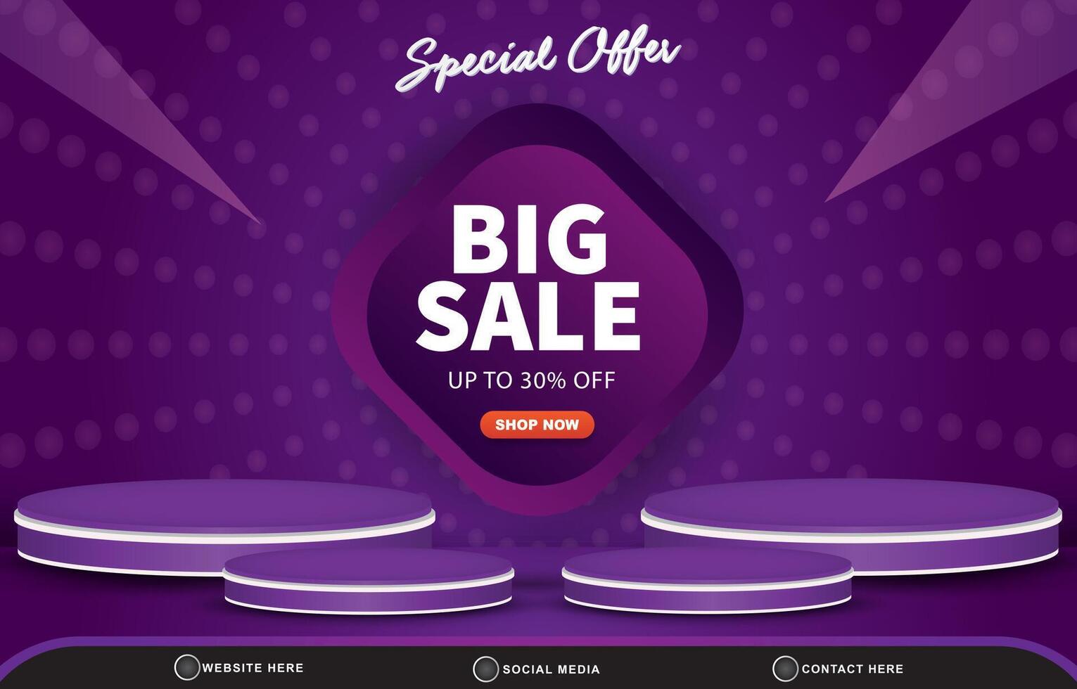special offer big sale discount template banner with blank space 3d podium for product sale with abstract gradient purple and blue background design vector