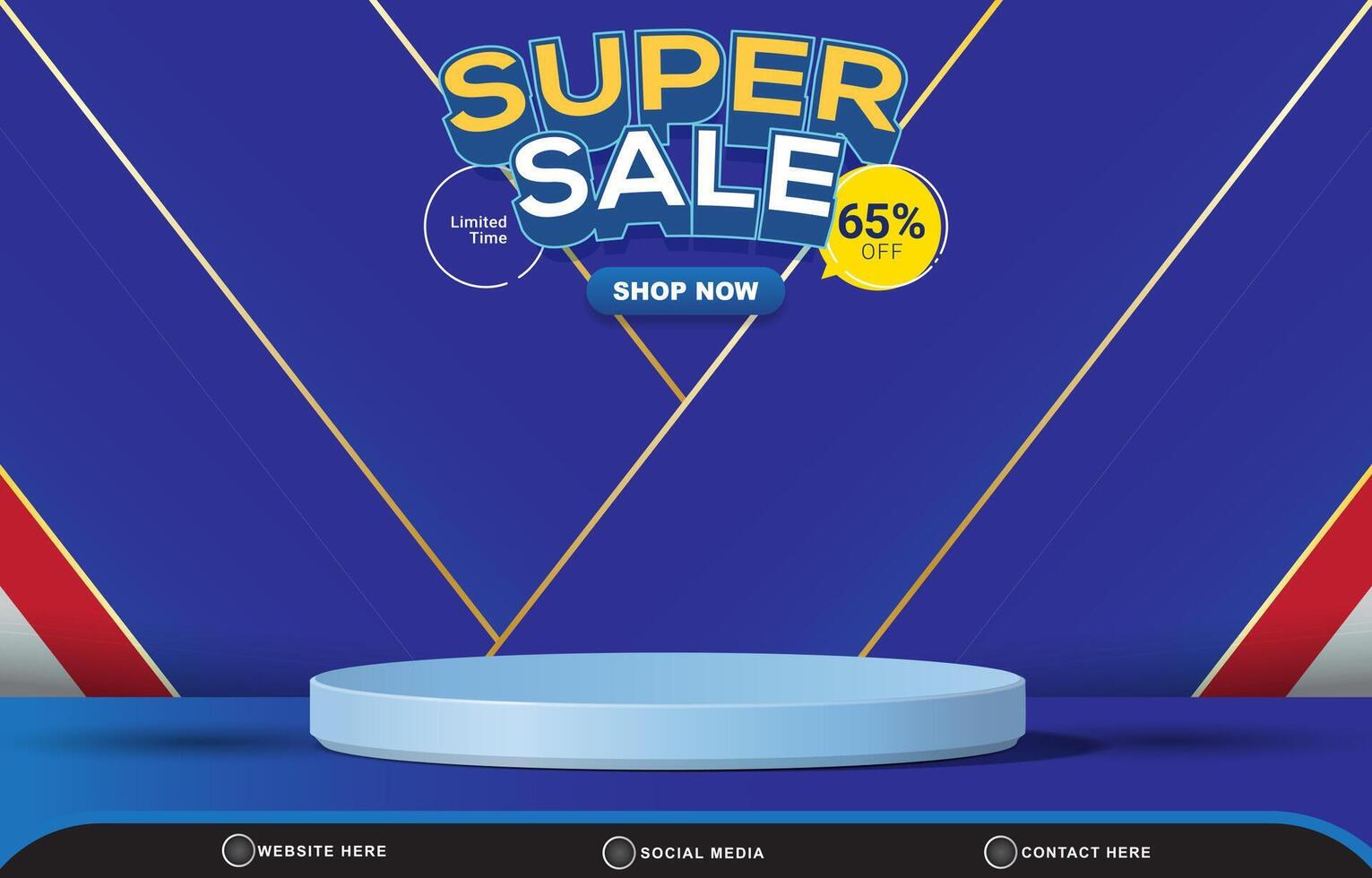 super sale discount social media template banner with blank space 3d podium for product sale with abstract gradient blue background design vector
