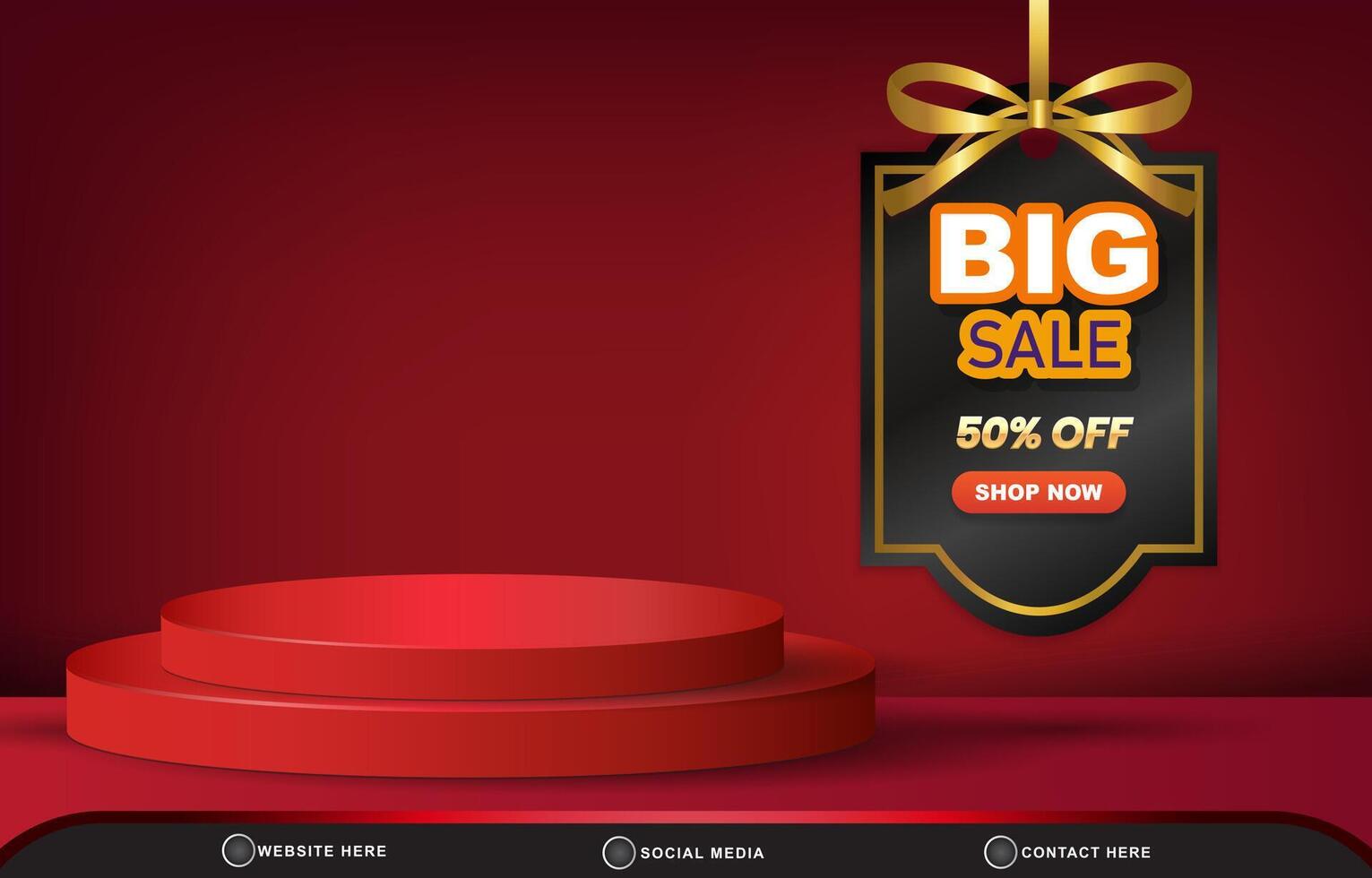 modern 3d big sale discount sale template banner with blank space 3d podium for product sale with abstract gradient red background design vector