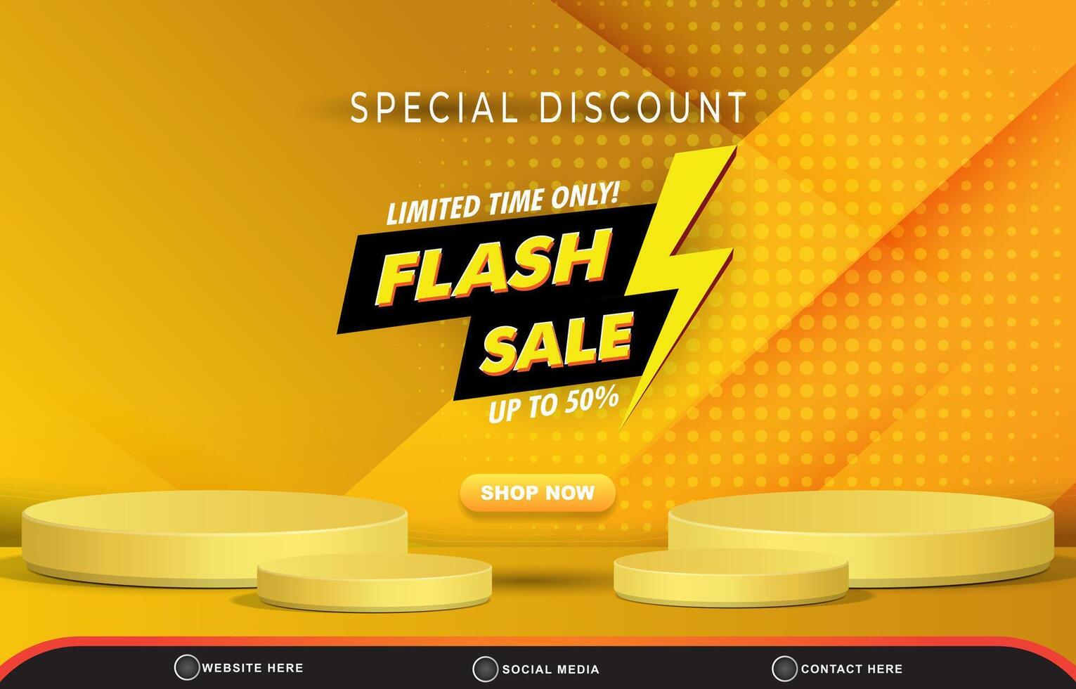 special discount limited flash sale discount template banner with blank space 3d podium for product sale with abstract gradient orange and yellow background design vector