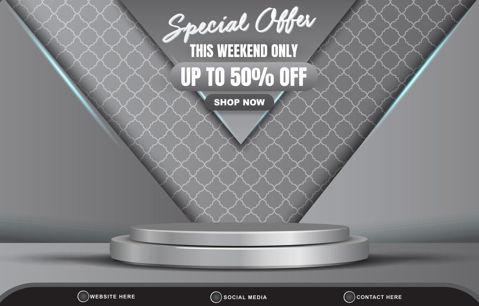 special offer weekend sale discount social media template banner with blank space 3d podium for product sale with abstract gradient silver background design vector