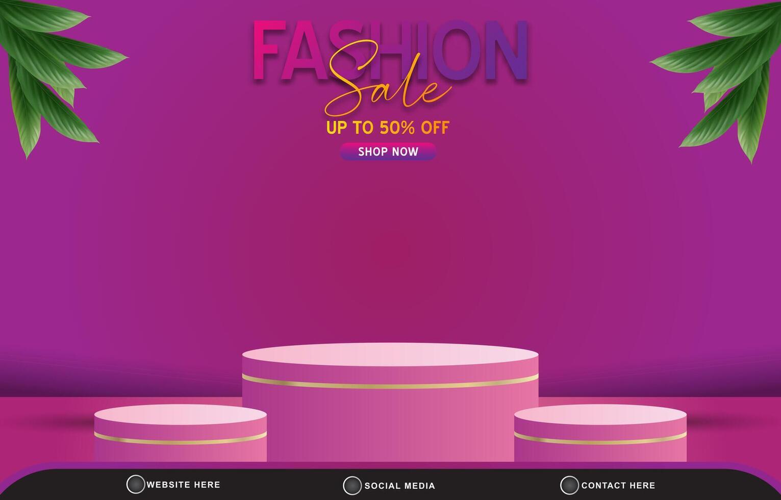 fashion sale discount template banner with blank space 3d podium for product sale with abstract gradient purple and pink background design vector