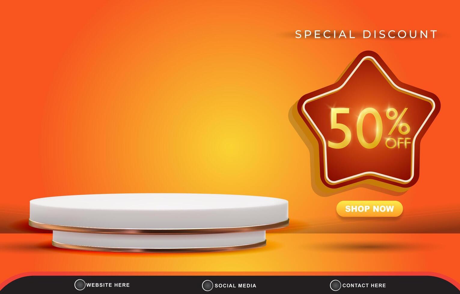 elegant special discount template banner with blank space 3d podium for product sale with abstract gradient orange and yellow background design vector