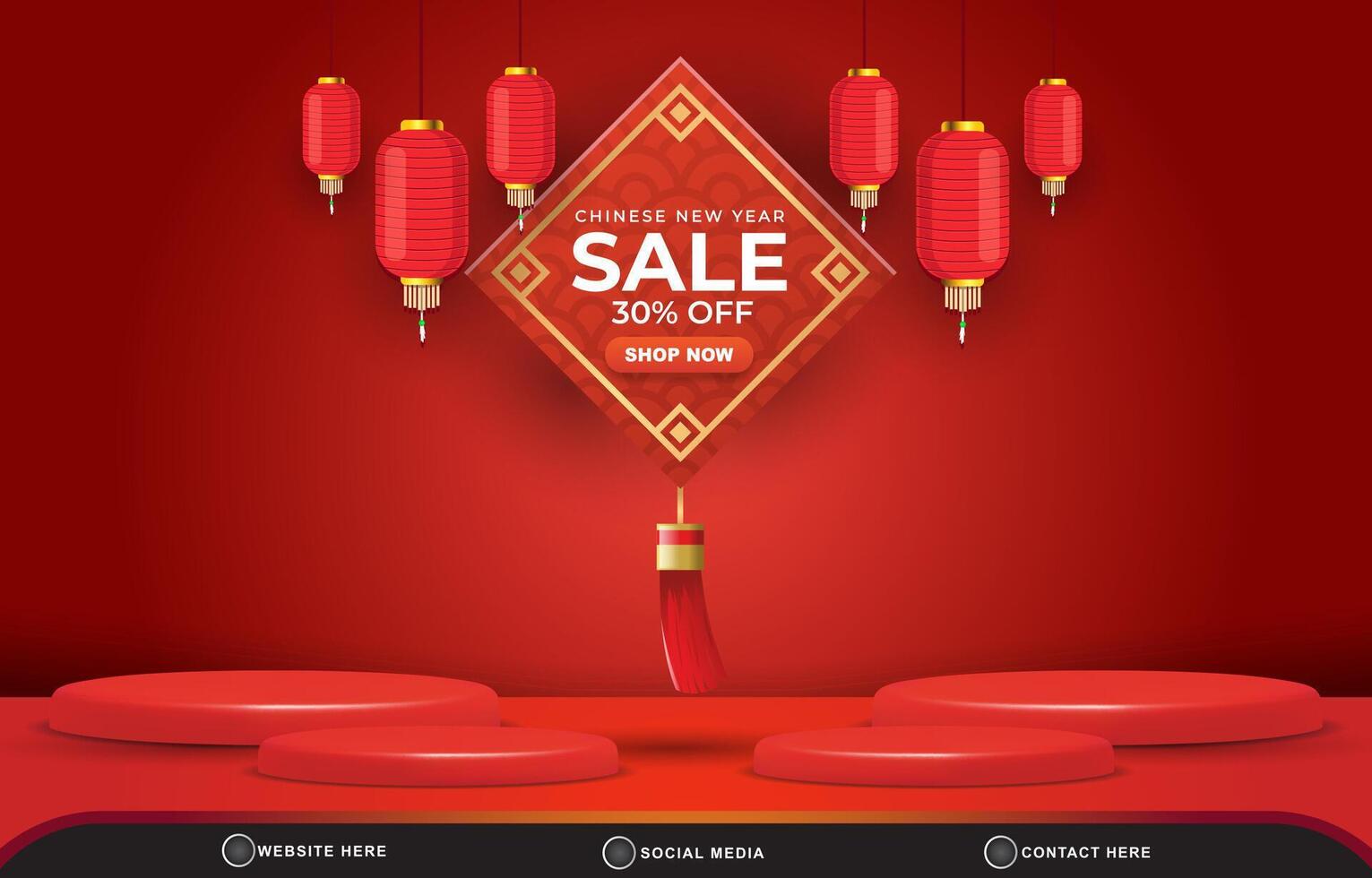 modern chinese new year sale discount template banner with blank space 3d podium for product sale with abstract gradient red background design vector
