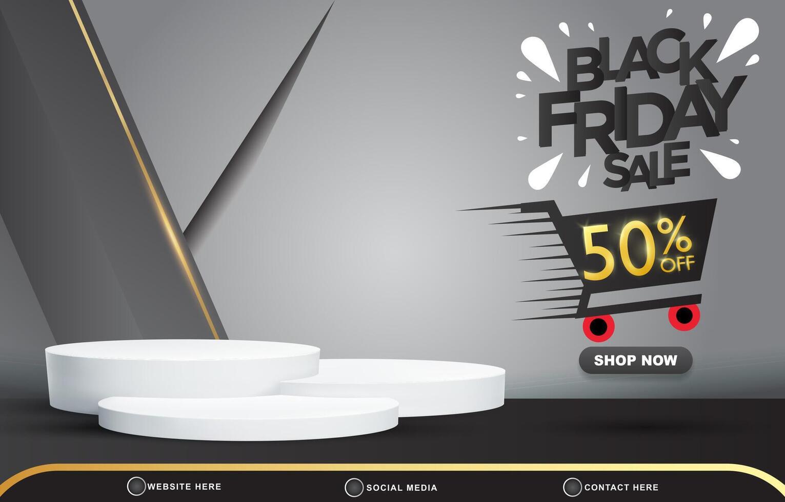 black friday discount sale template banner with blank space 3d podium for product sale with abstract gradient grey background design vector