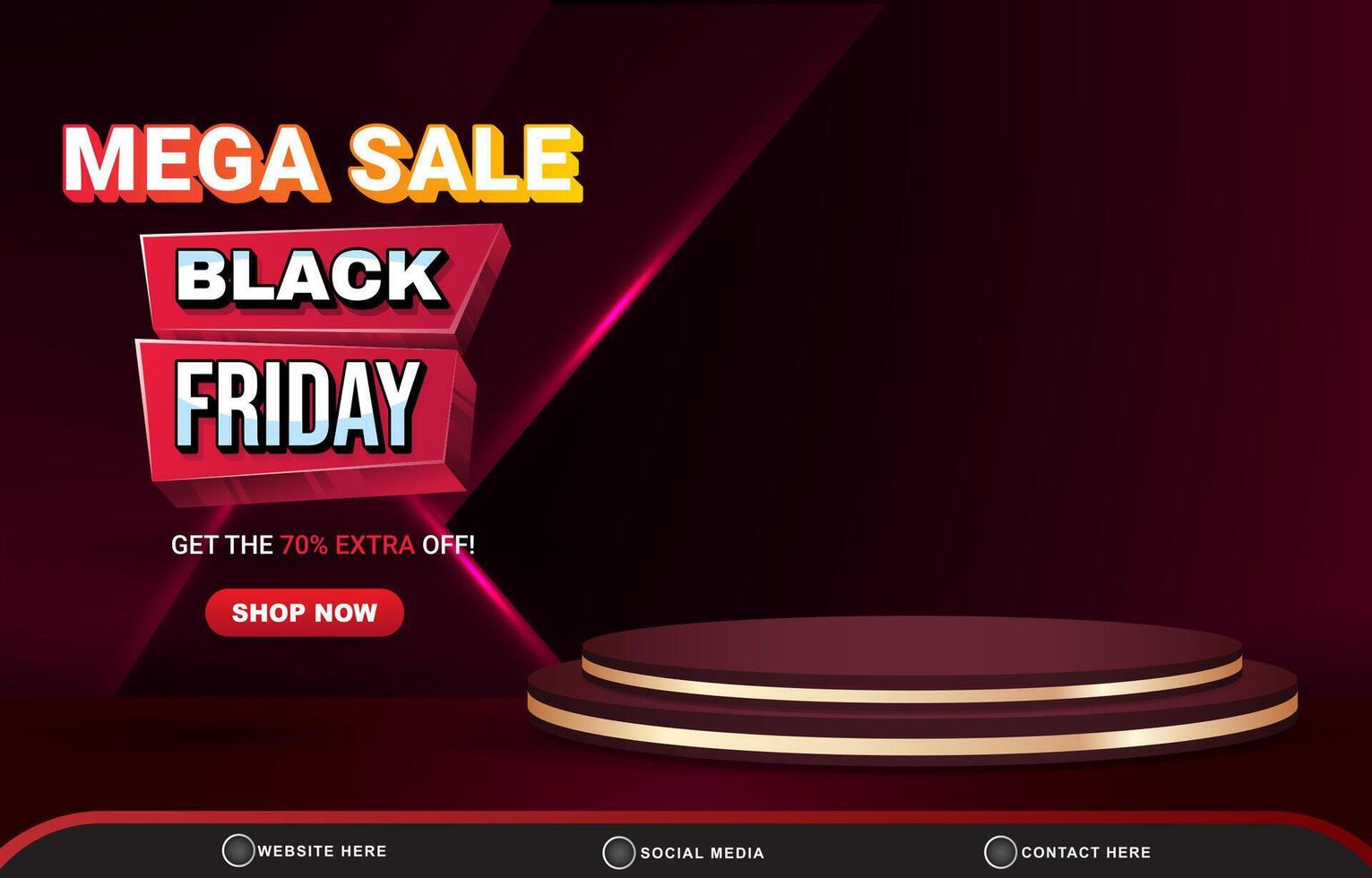 mega sale black friday sale discount template banner with blank space 3d podium for product sale with abstract gradient purple and red background vector