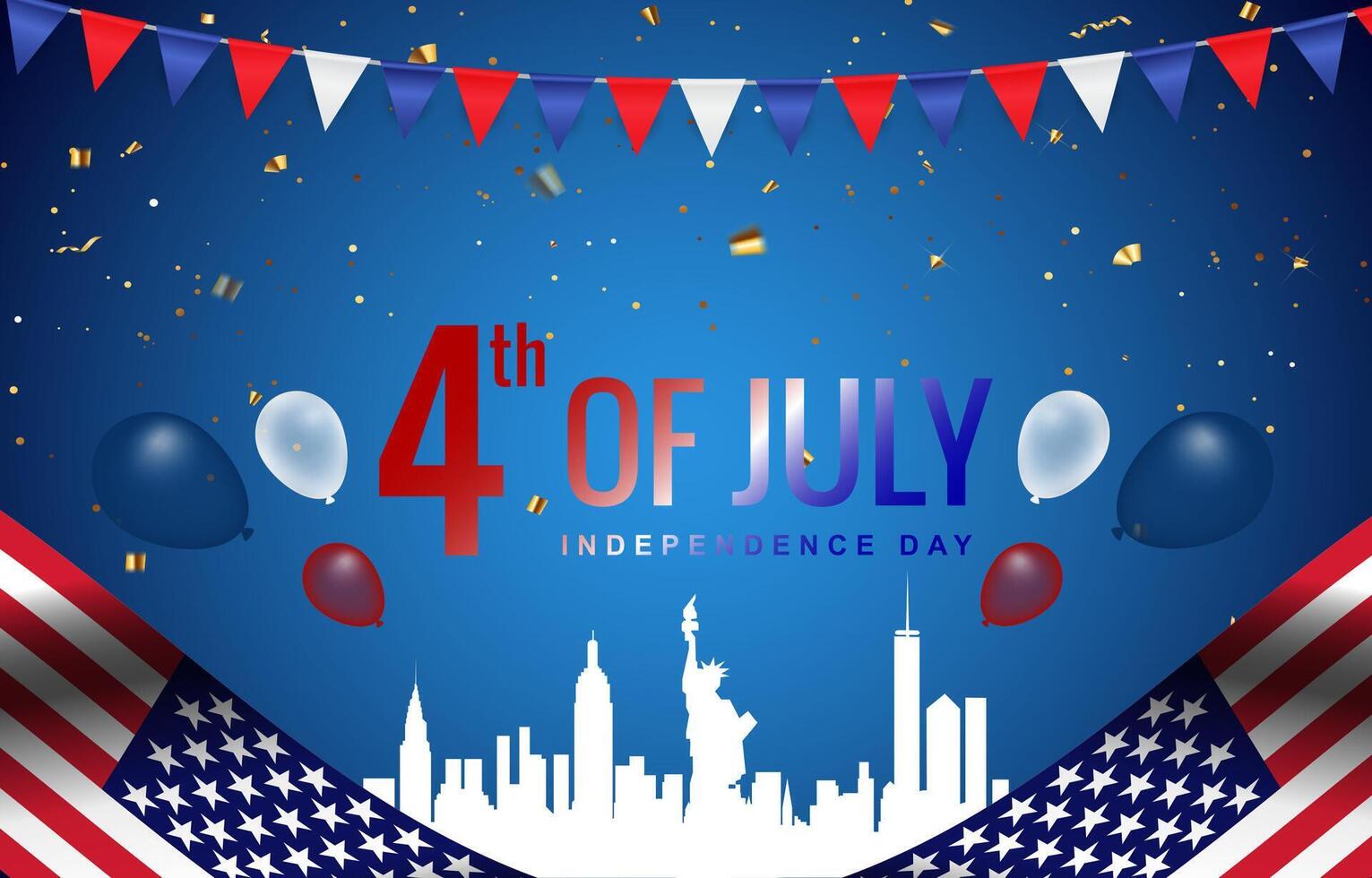 4th of july american independence day background banner with flag and abstract gradient blue design vector