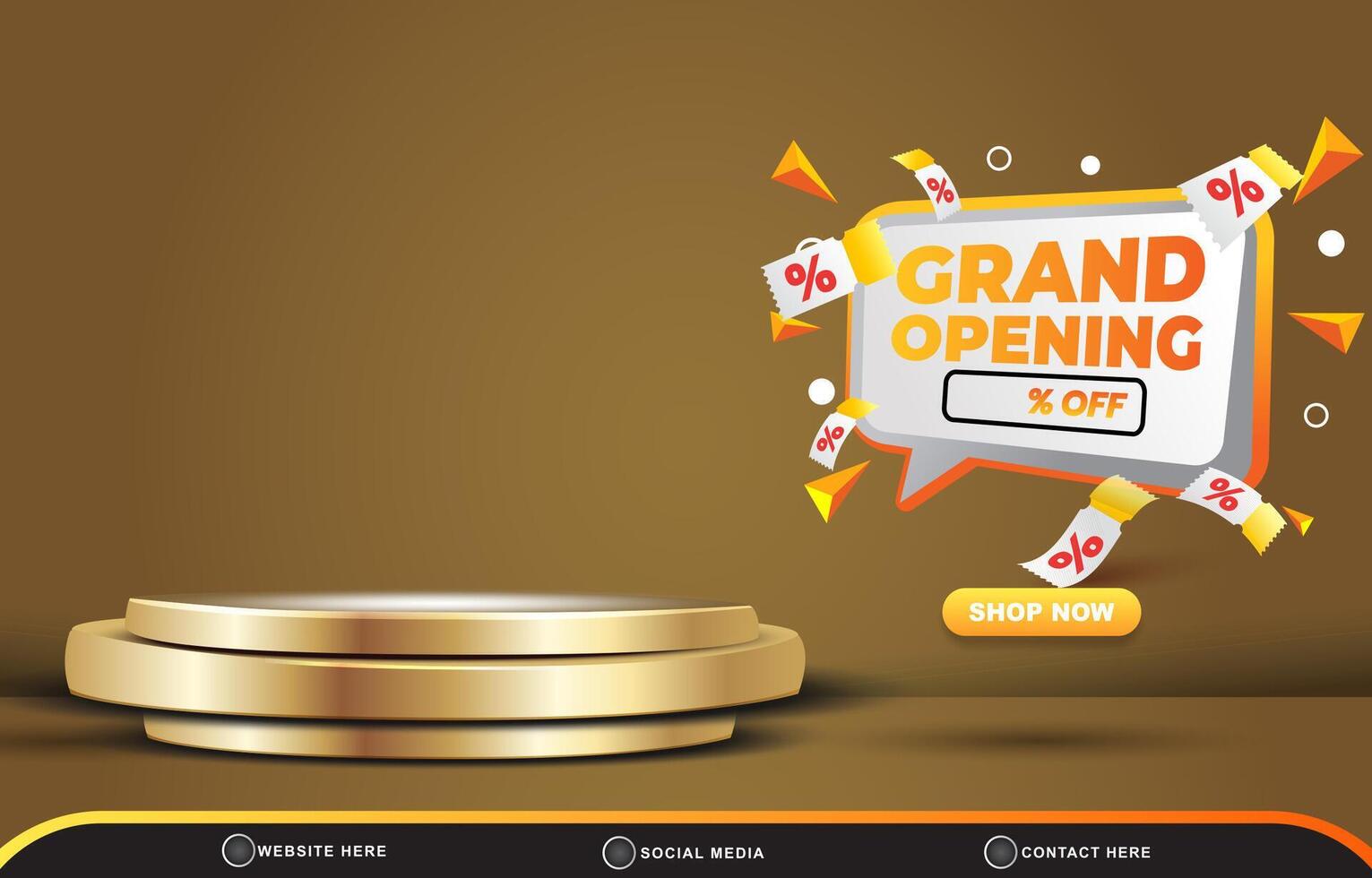 grand opening sale discount template banner with blank space 3d podium for product sale with abstract gradient brown background design vector