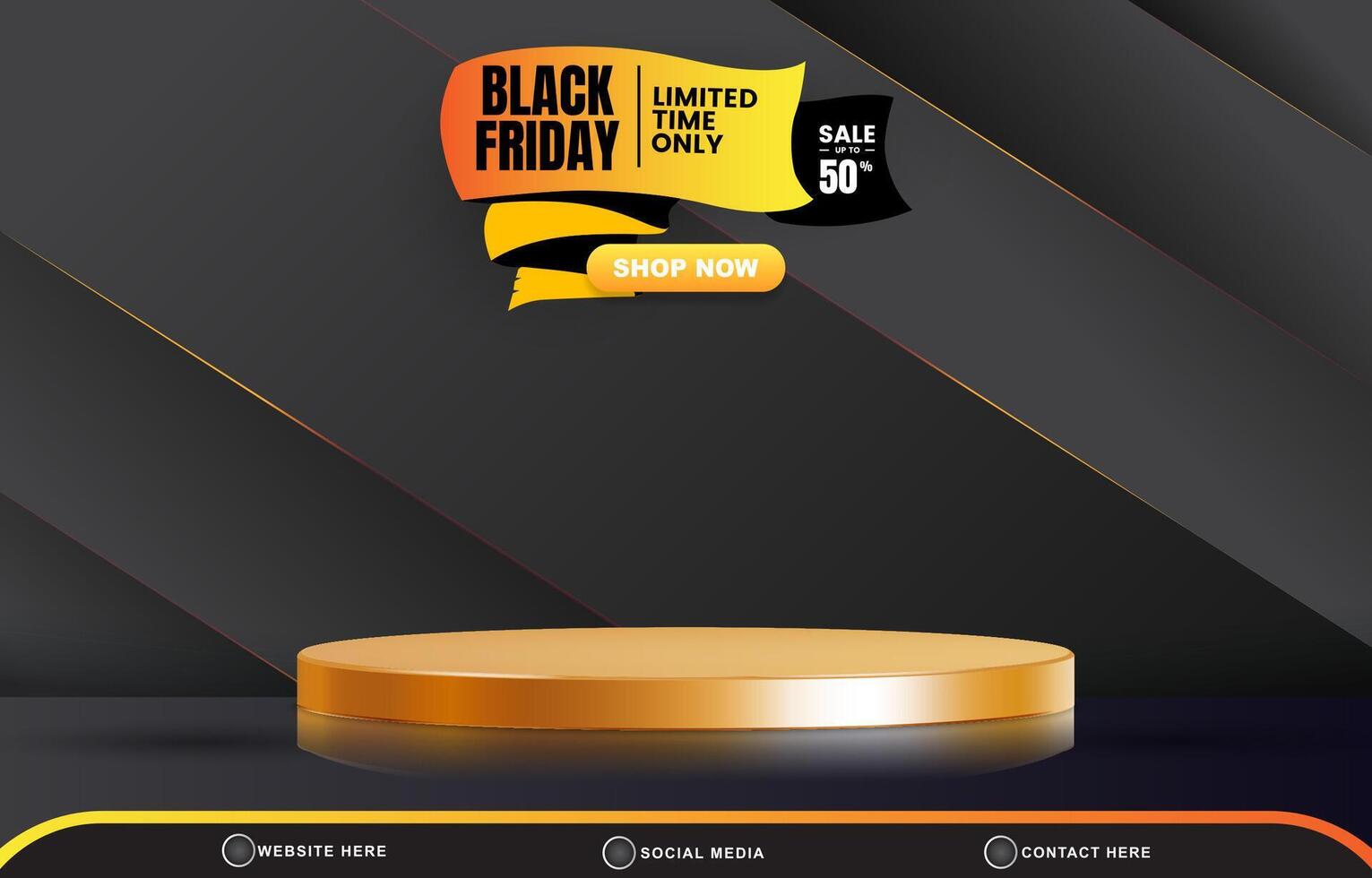 limited black friday discount template banner with blank space 3d podium for product sale with abstract gradient black background design vector