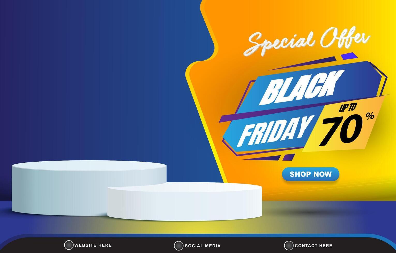 3d special offer black friday discount sale template banner with blank space 3d podium for product sale with abstract gradient blue and yellow background design vector