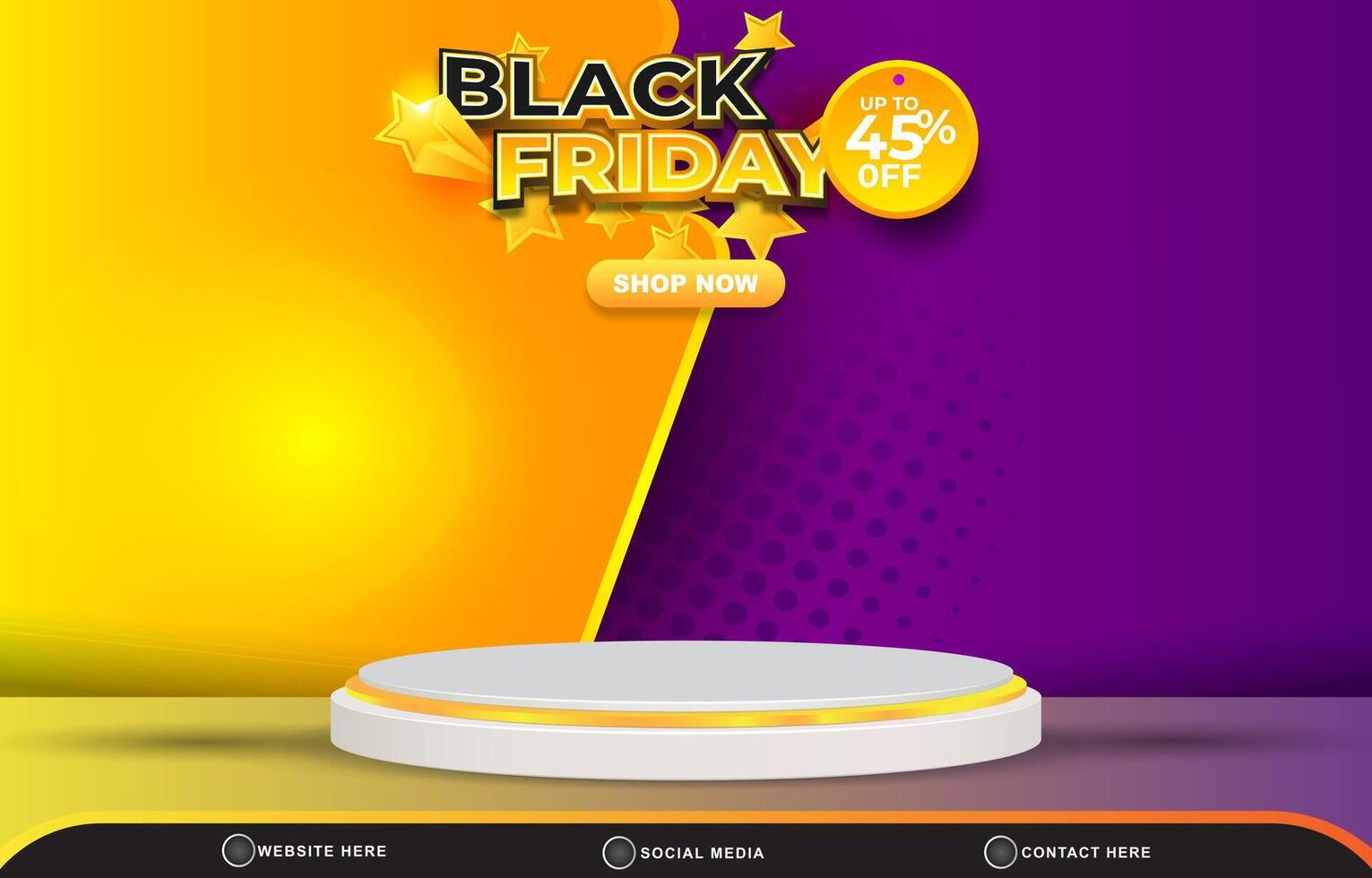 modern black friday sale discount template banner with blank space 3d podium for product sale with abstract gradient purple and yellow background design vector