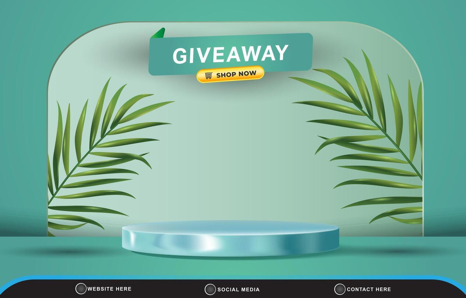 giveaway social media template banner with blank space 3d podium for product sale with abstract gradient blue and green background design vector