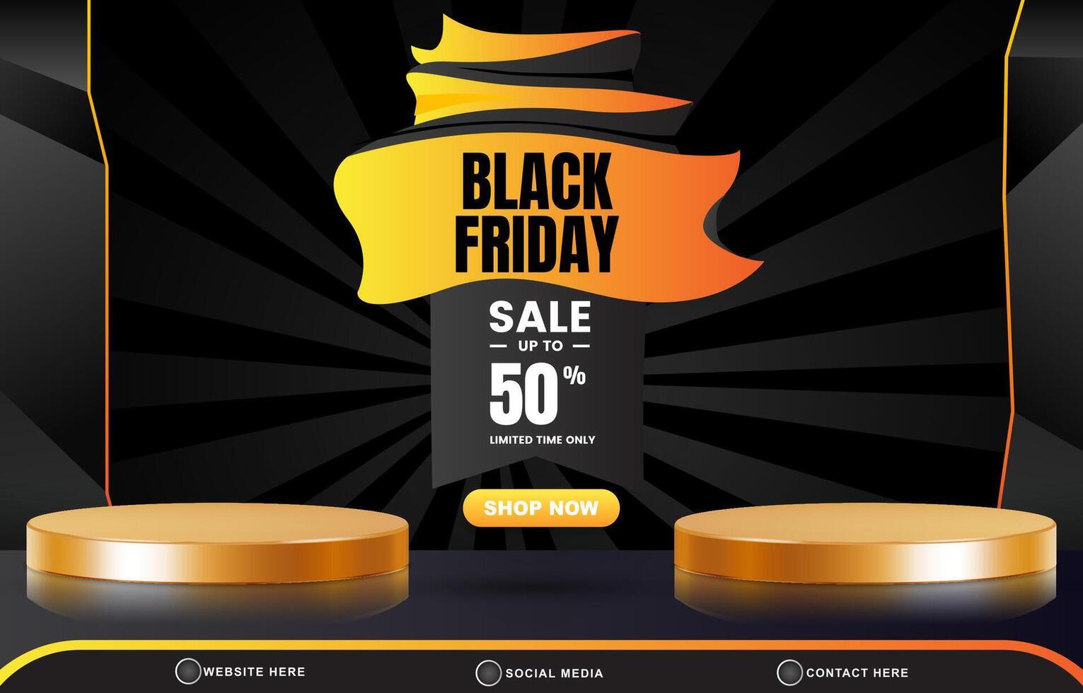 black friday discount template banner with blank space 3d podium for product sale with abstract gradient black and yellow background design vector