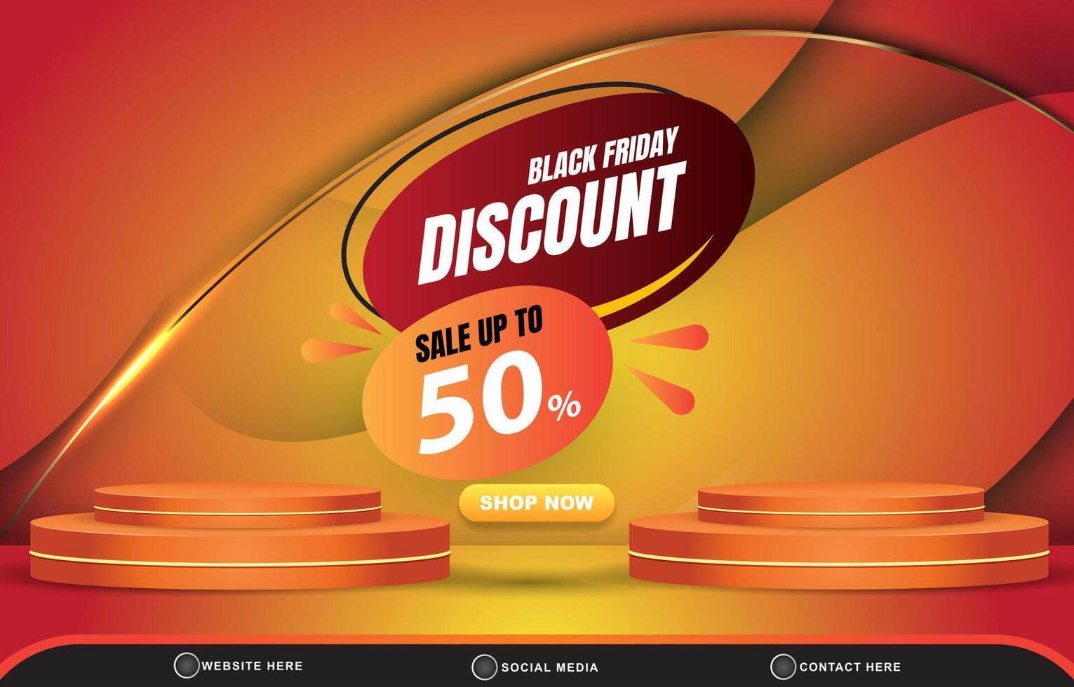 black friday discount sale template banner with blank space 3d podium for product sale with abstract gradient orange and yellow background design vector