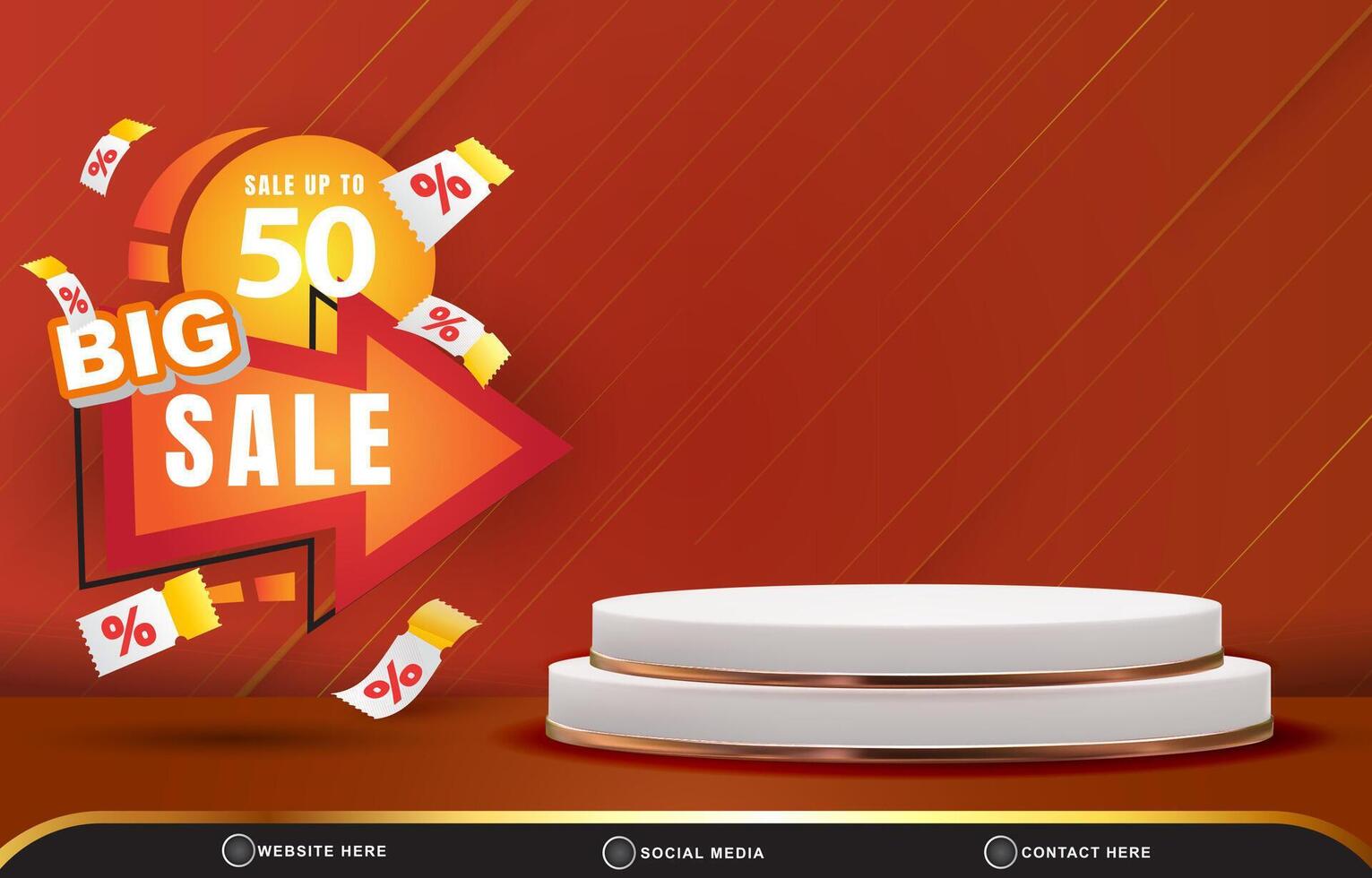 3d big sale discount template banner with blank space 3d podium for product sale with abstract gradient red and orange background design vector